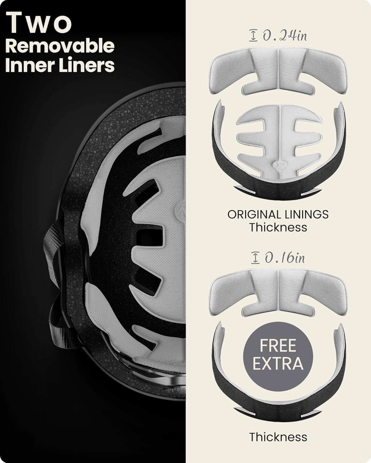 OutdoorMaster Skateboard Cycling Helmet - Two Removable Liners Ventilation Multi-Sport Scooter Roller Skate Inline Skating Rollerblading for Adults-Black-Large