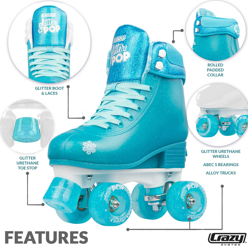 Crazy Glitter Pop Roller Skates Teal