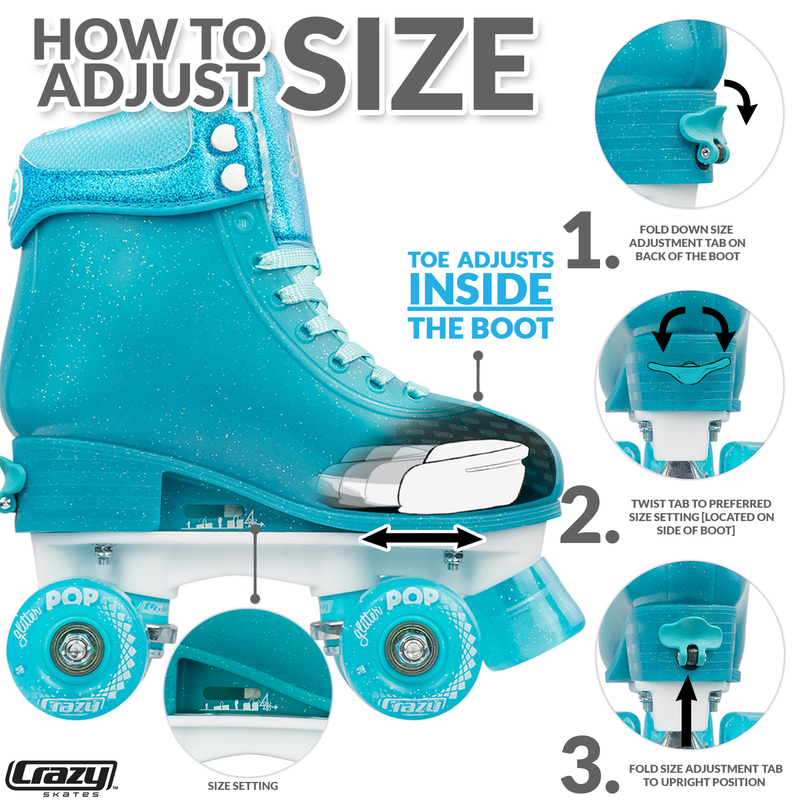 Crazy Glitter Pop Roller Skates Teal