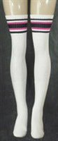 Skater Socks 35" White w Black w Hot Pink Stripes