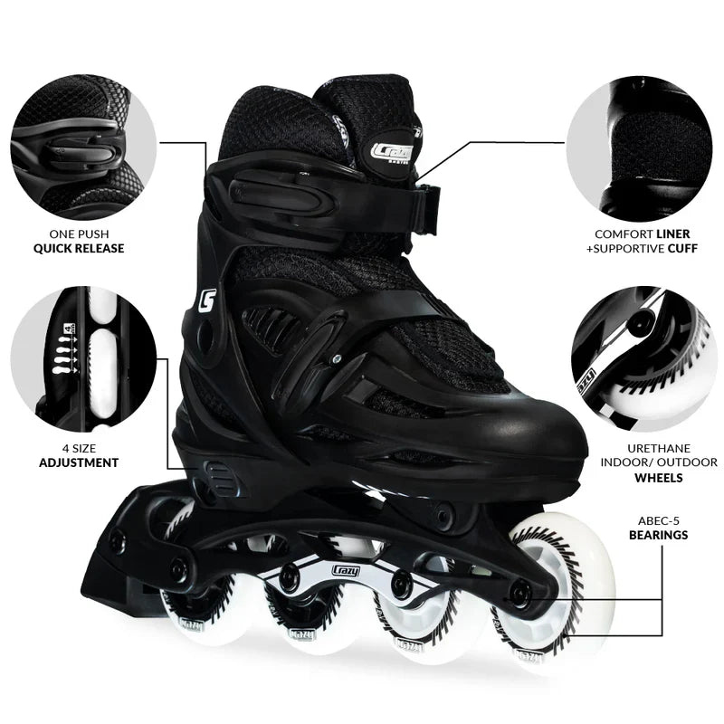 Crazy Inline Skate Blade Size Adjustable Black