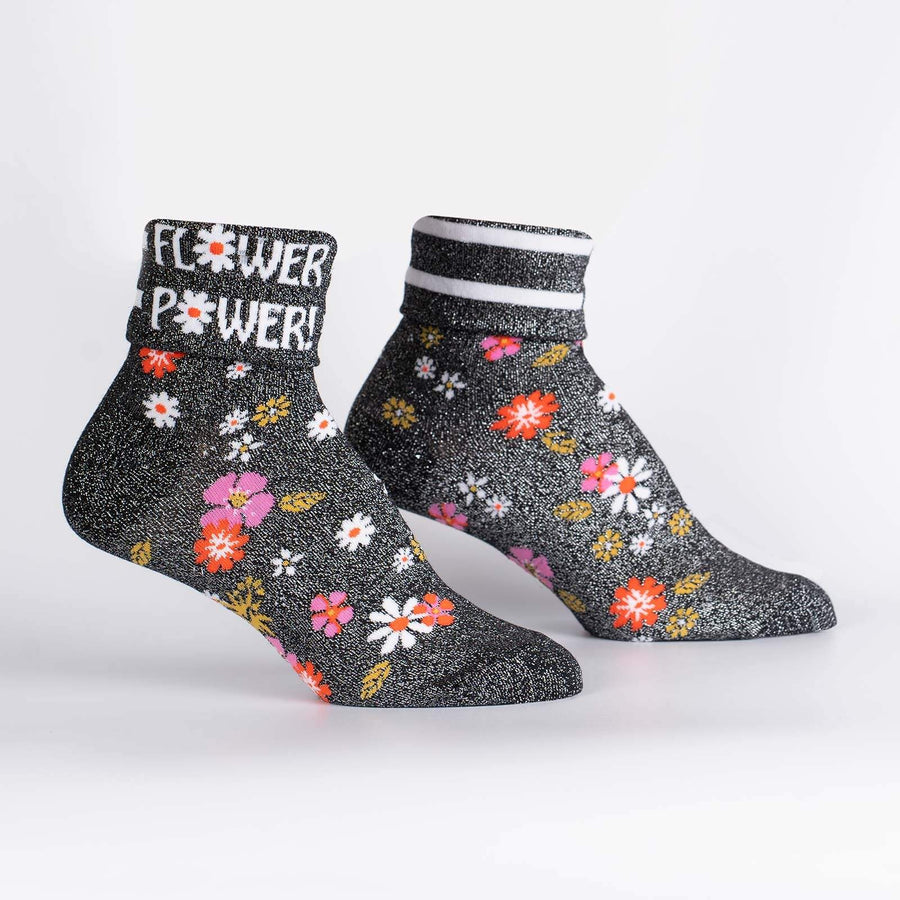 Sock It To Me Flower Power - Turn Cuff Crew
