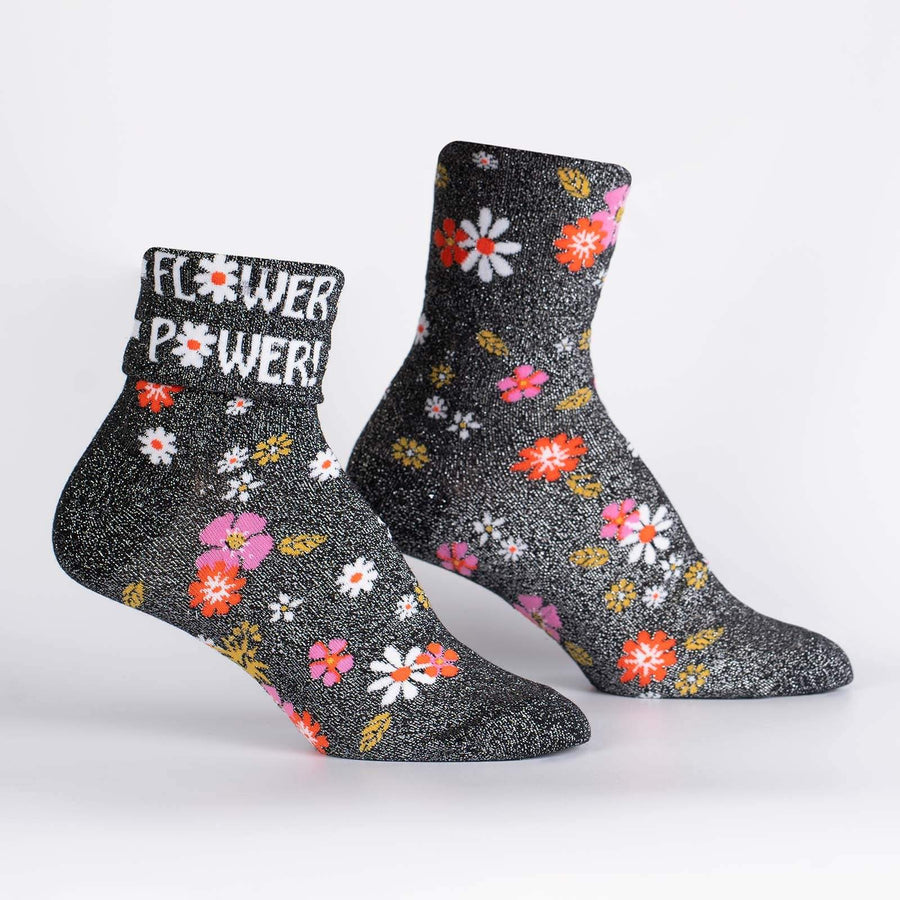 Sock It To Me Flower Power - Turn Cuff Crew