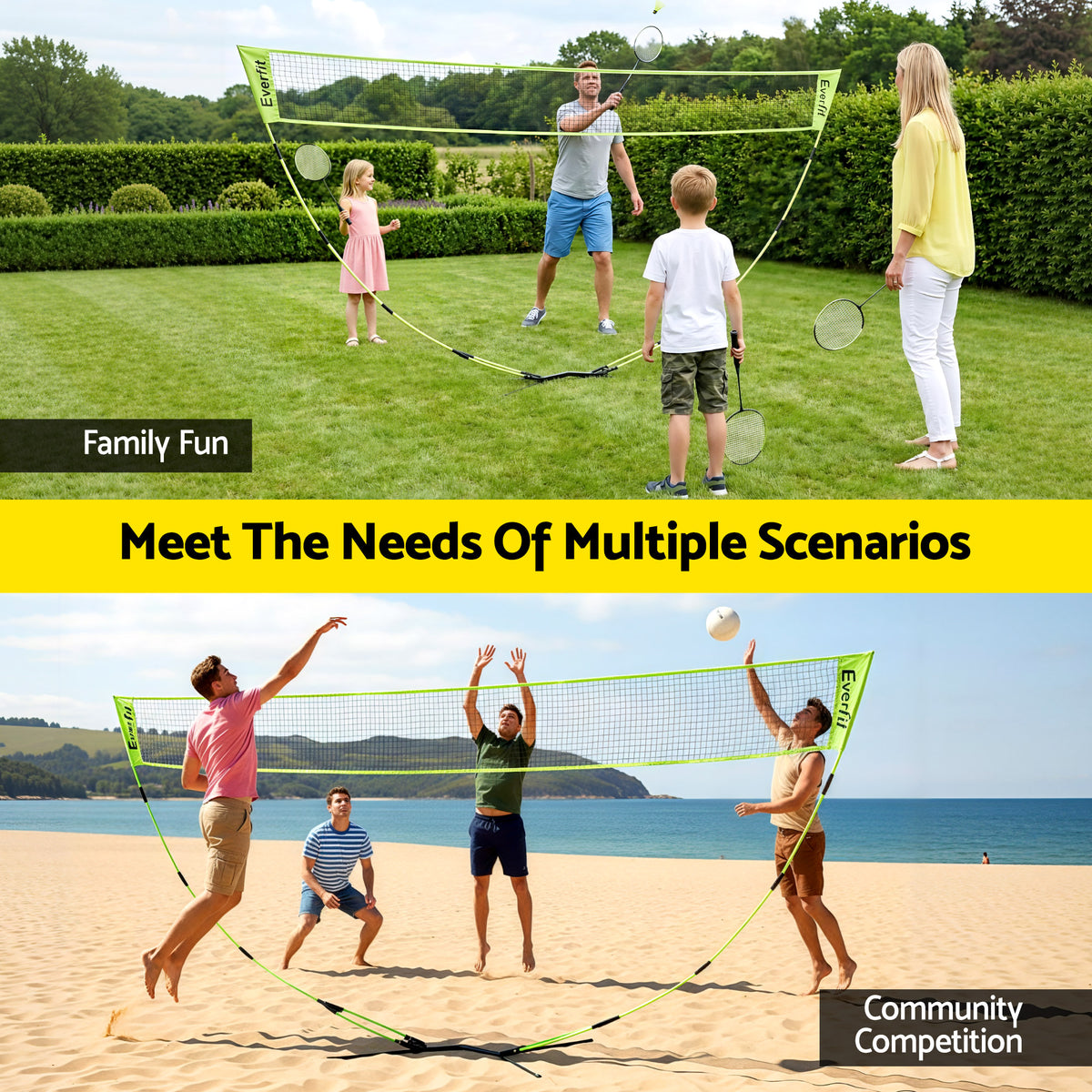 Everfit 3M Badminton Tennis Net Portable Volleyball Kit Yellow