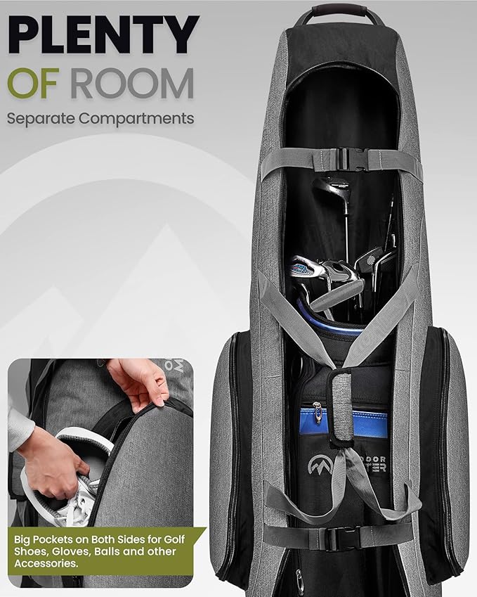 OutdoorMaster Padded Golf Club Travel Bag with Wheels, 900D Heavy Duty Oxford Waterproof -Alligators-Gray