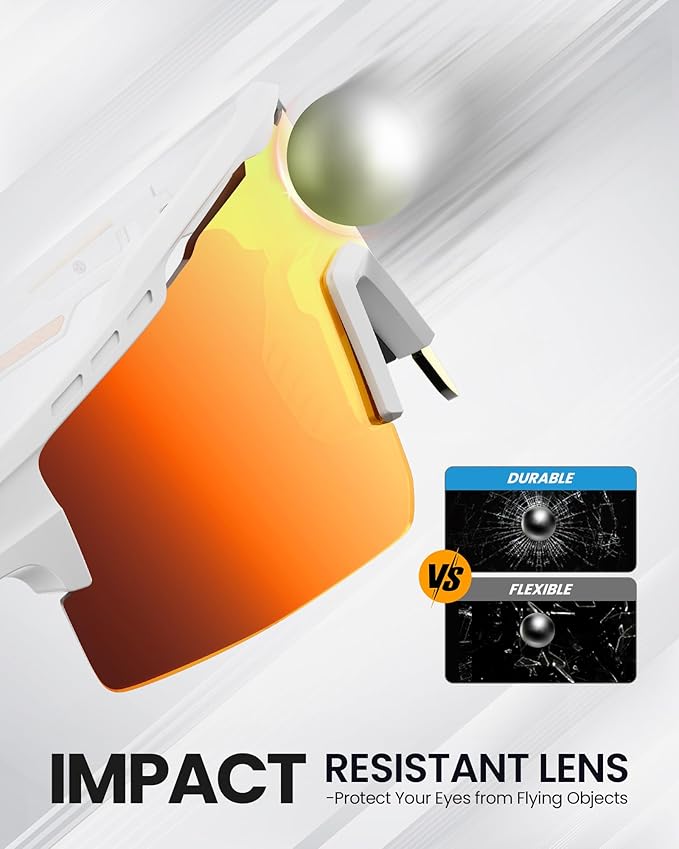 OutdoorMaster Hawk II Polarized Sports Sunglasses for Men Women, TAC 100% UV400 Protection TR90 Frame Cycling Sunglasses, Baseball Running Fishing Golf Glasses-White Frame+revo Red Cat.3,Adult