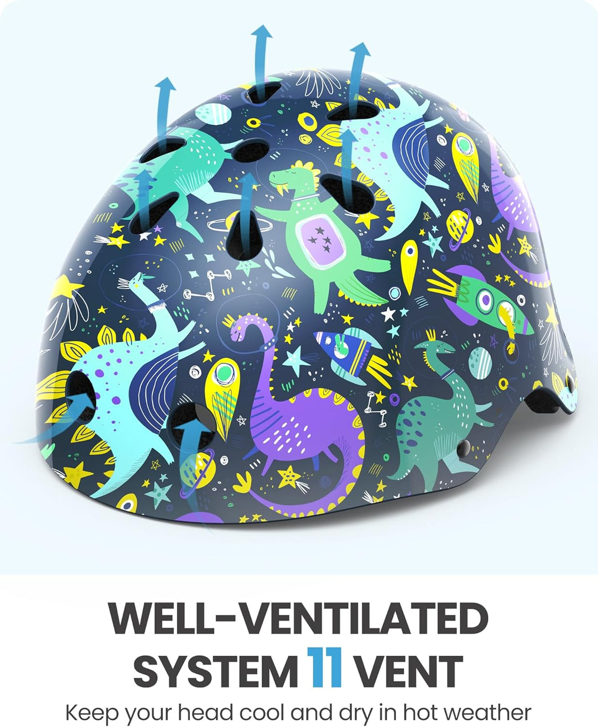 OutdoorMaster Youth & Kids Bike Helmet - Adjustable Multi-Sports Skateboard Helmet with Removable Liners for Balance Bike, Kids Scooter, One Wheel Hoverboard,Graffiti-style helmet-Dinoverse Madness-Medium