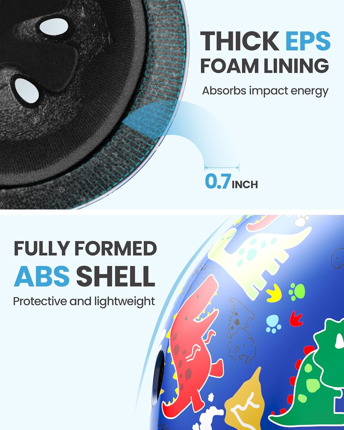 OutdoorMaster Youth & Kids Bike Helmet - Adjustable Multi-Sports Skateboard Helmet with Removable Liners for Balance Bike, Kids Scooter, One Wheel Hoverboard,Graffiti-style helmet-Dino Volcanoland-Small