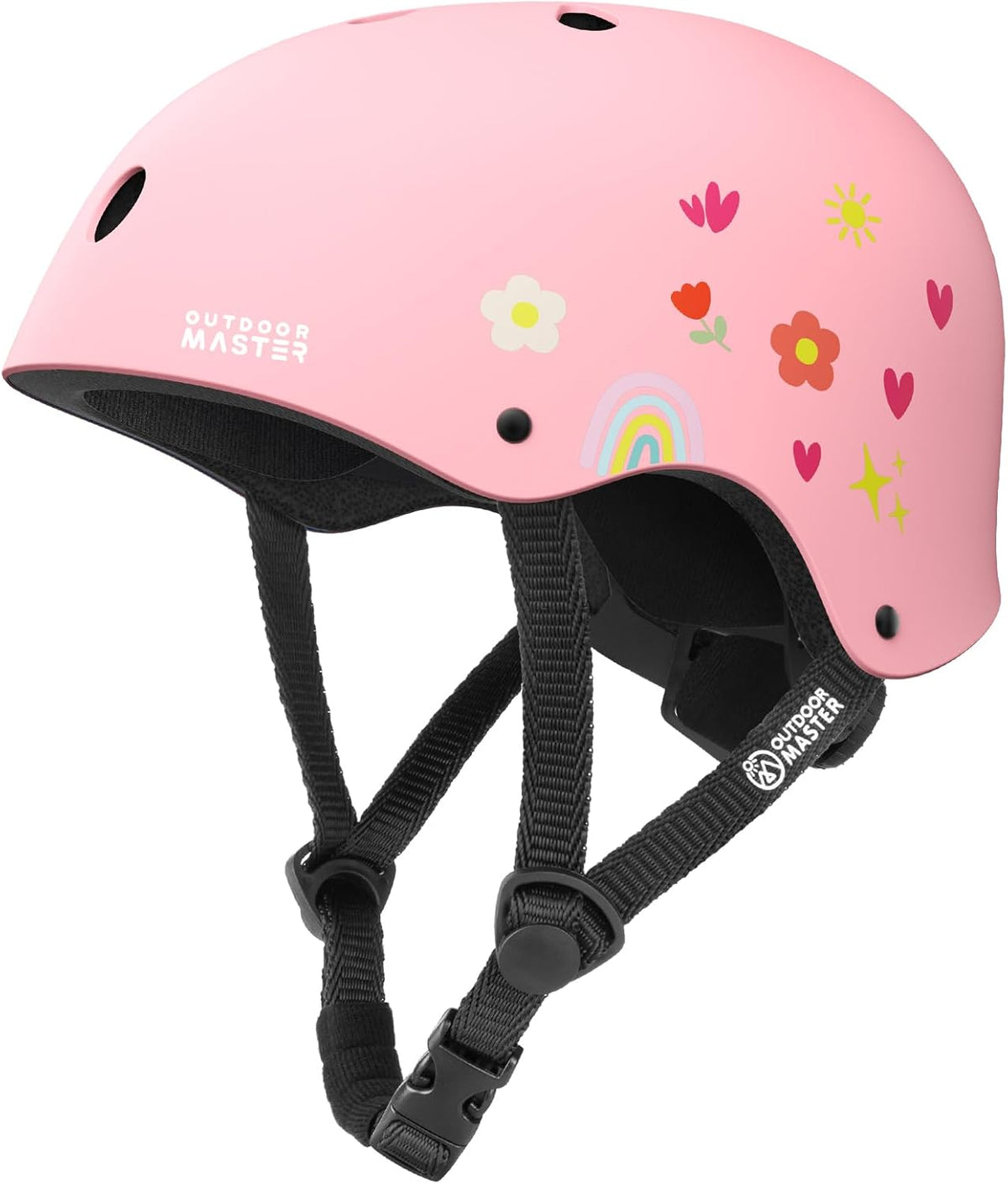 OutdoorMaster Youth & Kids Bike Helmet - Adjustable Multi-Sports Skateboard Helmet with Removable Liners for Balance Bike, Kids Scooter, One Wheel Hoverboard-Pink Flower-Large