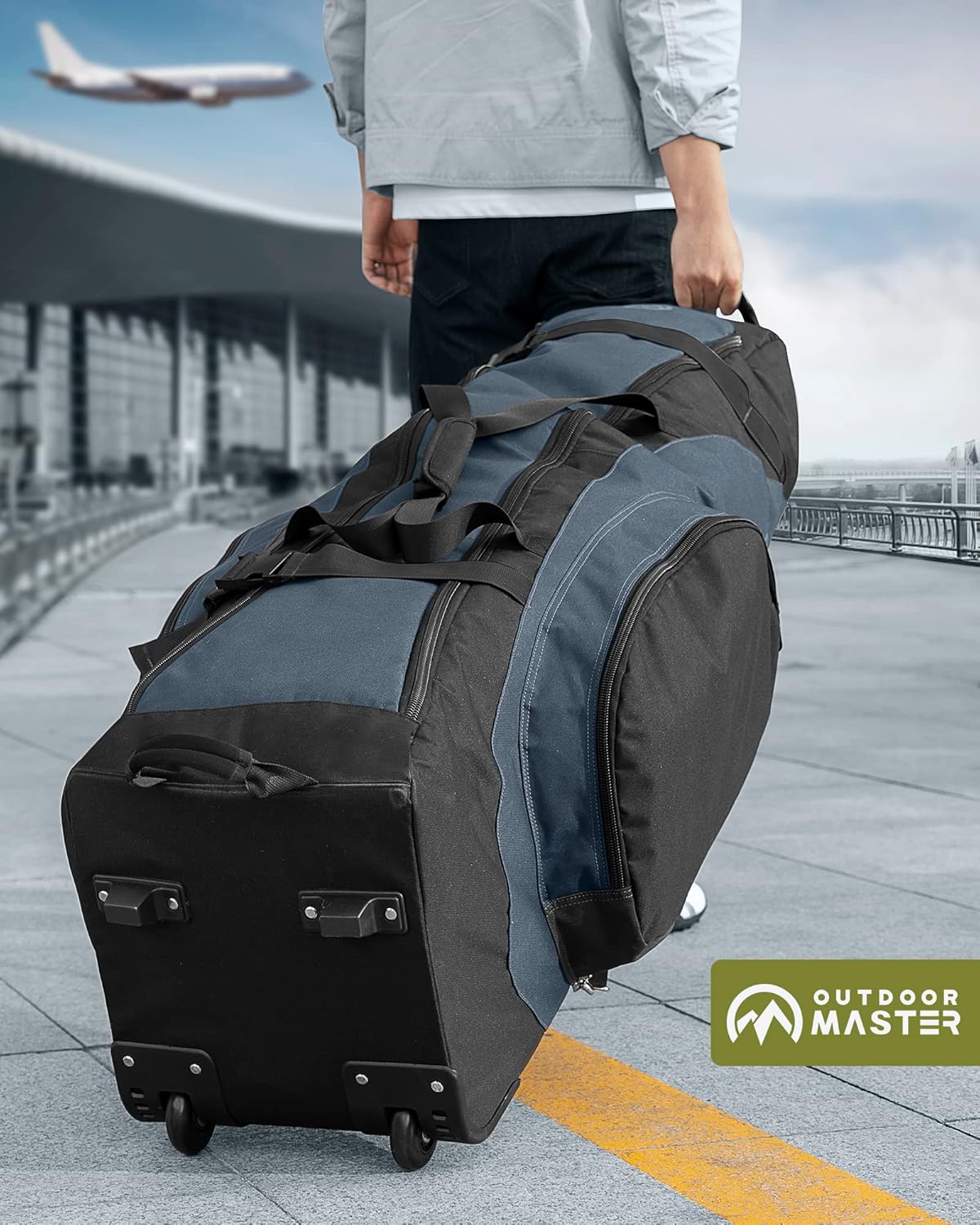 OutdoorMaster Padded Golf Club Travel Bag with Wheels, 900D Heavy Duty Oxford Waterproof -Alligators-Blue