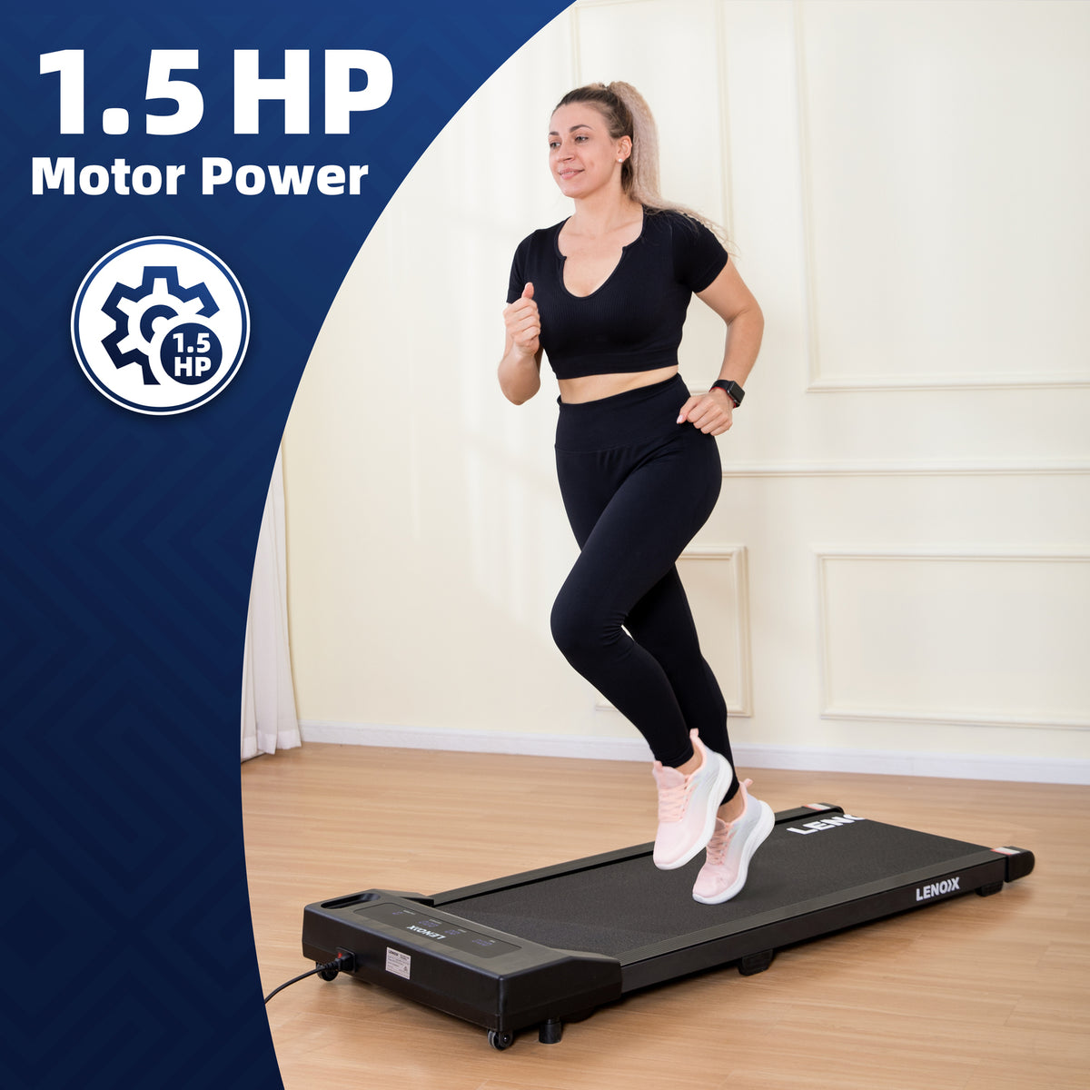 1.5 HP 52cm Electric Walking Pad Treadmill with Remote Control and Display Screen