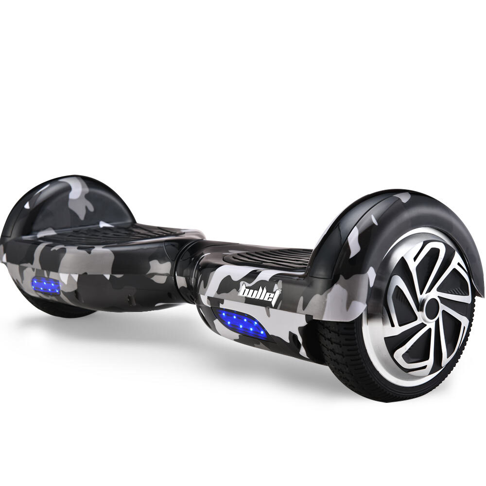 BULLET Gen III Hoverboard Scooter, Dual Copper Motors, UL Certified, AU Compliant, 6.5" Wheels, Superior Self Balancing System, LED Lights, Carry Bag, Camo Grey