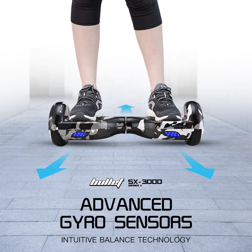 BULLET Gen III Hoverboard Scooter, Dual Copper Motors, UL Certified, AU Compliant, 6.5" Wheels, Superior Self Balancing System, LED Lights, Carry Bag, Camo Grey