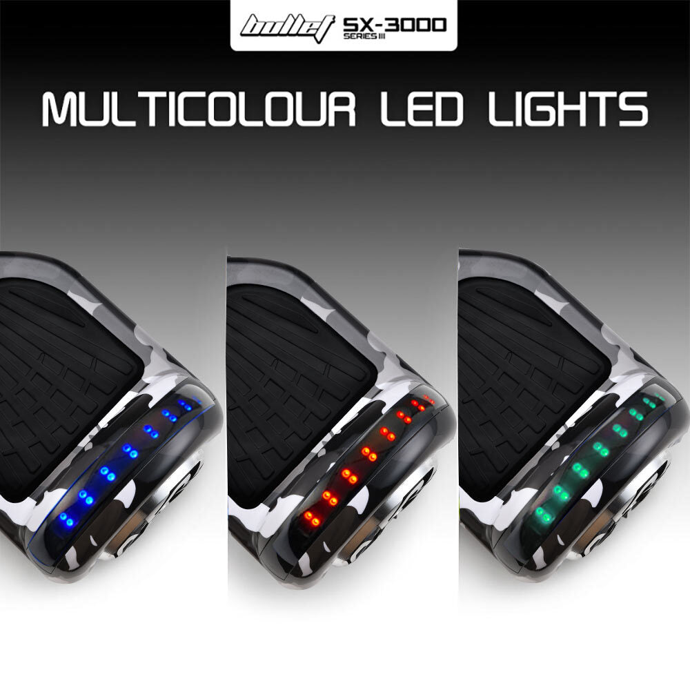 BULLET Gen III Hoverboard Scooter, Dual Copper Motors, UL Certified, AU Compliant, 6.5" Wheels, Superior Self Balancing System, LED Lights, Carry Bag, Camo Grey