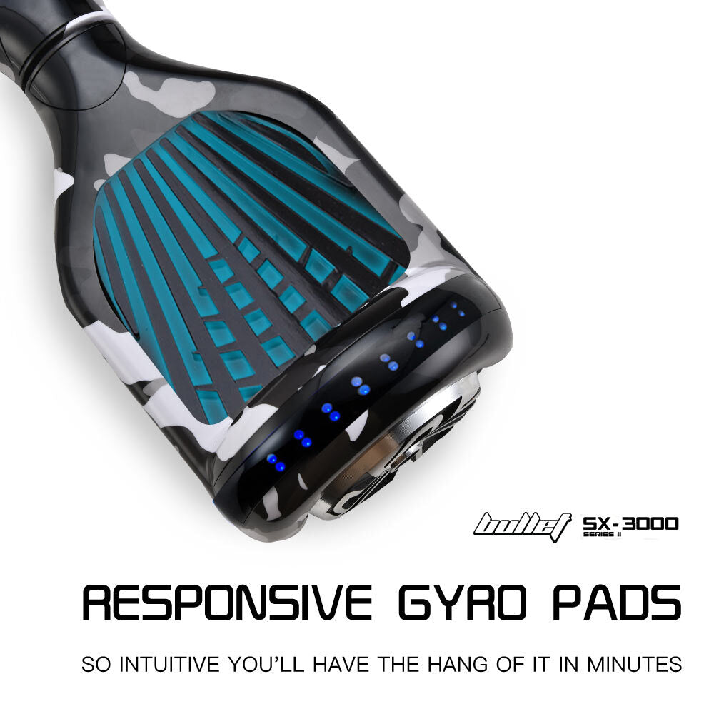 BULLET Gen III Hoverboard Scooter, Dual Copper Motors, UL Certified, AU Compliant, 6.5" Wheels, Superior Self Balancing System, LED Lights, Carry Bag, Camo Grey