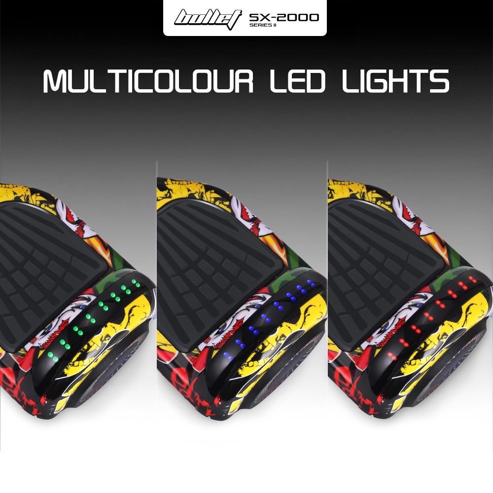 BULLET SX-2000 Hoverboard Scooter, 500W Brushless, UL Certified, AU Compliant, Superior Self Balancing System, LED Lights, Hip Hop Design