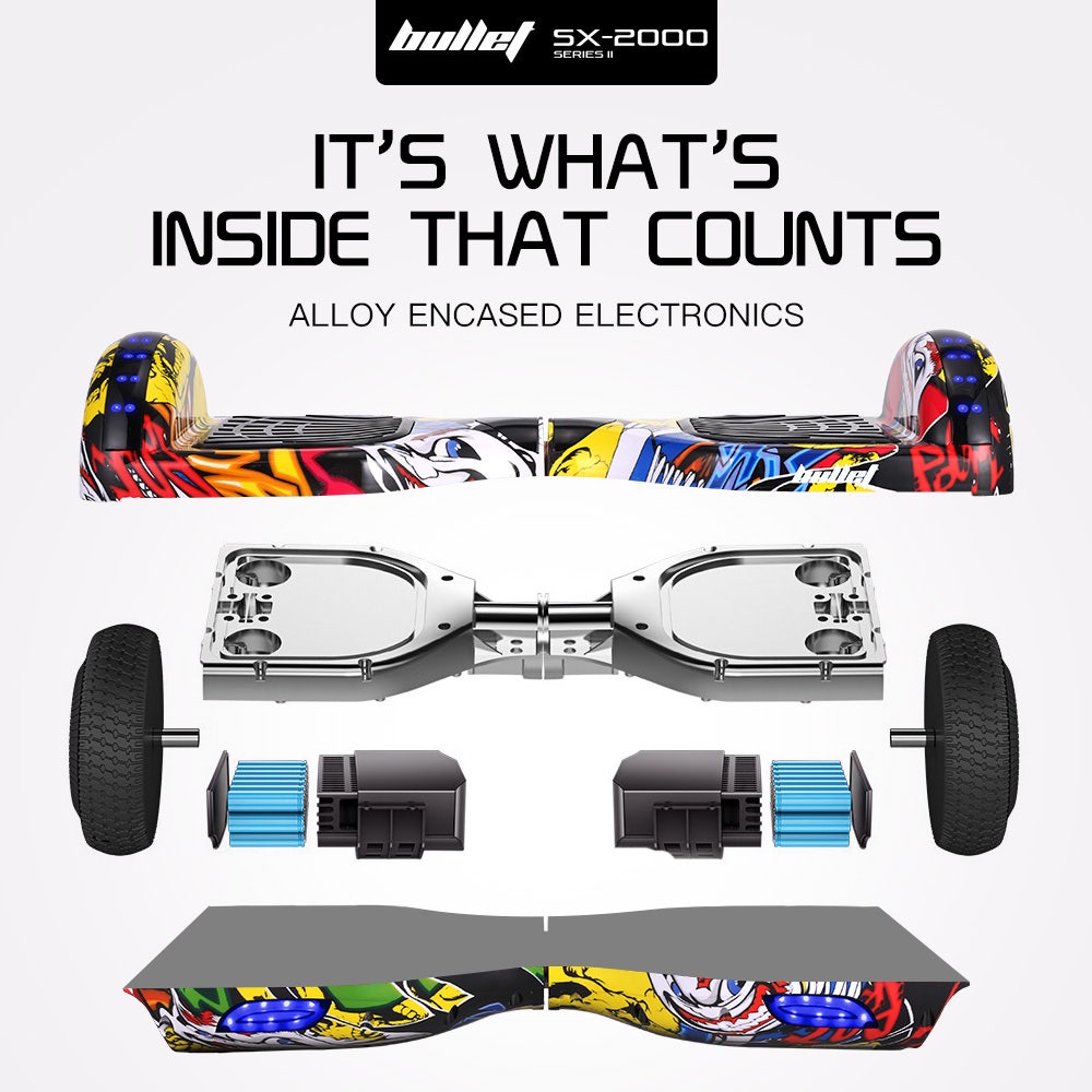 BULLET SX-2000 Hoverboard Scooter, 500W Brushless, UL Certified, AU Compliant, Superior Self Balancing System, LED Lights, Hip Hop Design