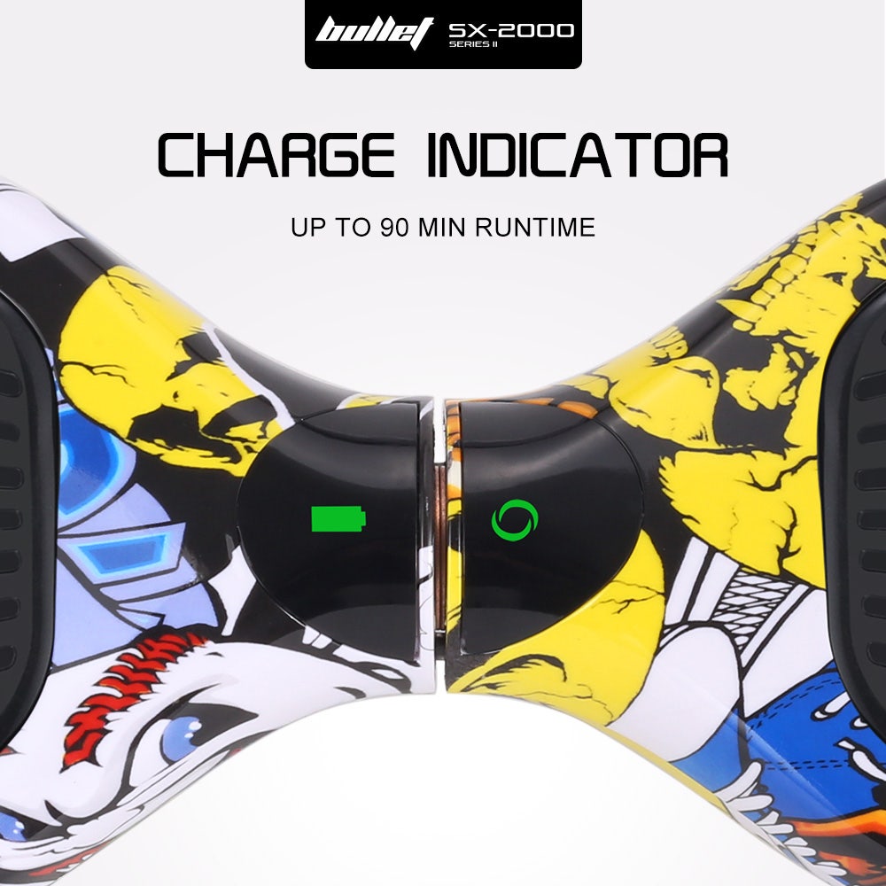 BULLET SX-2000 Hoverboard Scooter, 500W Brushless, UL Certified, AU Compliant, Superior Self Balancing System, LED Lights, Hip Hop Design