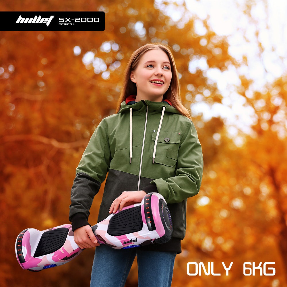 BULLET SX-2000 Hoverboard Scooter, 500W Brushless, UL Certified, AU Compliant, Superior Self Balancing System, LED Lights, Pink Camo