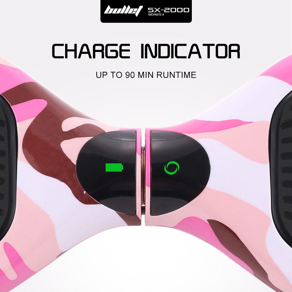 BULLET SX-2000 Hoverboard Scooter, 500W Brushless, UL Certified, AU Compliant, Superior Self Balancing System, LED Lights, Pink Camo