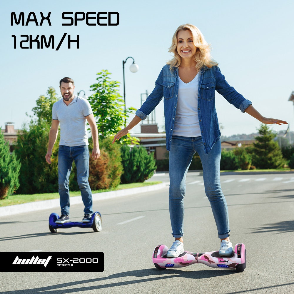 BULLET SX-2000 Hoverboard Scooter, 500W Brushless, UL Certified, AU Compliant, Superior Self Balancing System, LED Lights, Pink Camo
