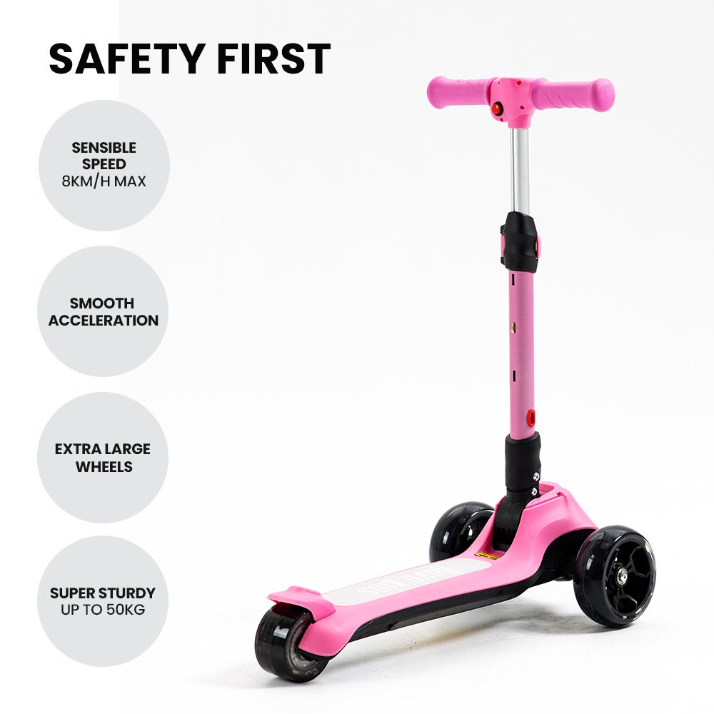 ROVO KIDS 3-Wheel Electric Scooter , Ages 3-8, Adjustable Height, AU Compliant, Lithium Battery, Pink