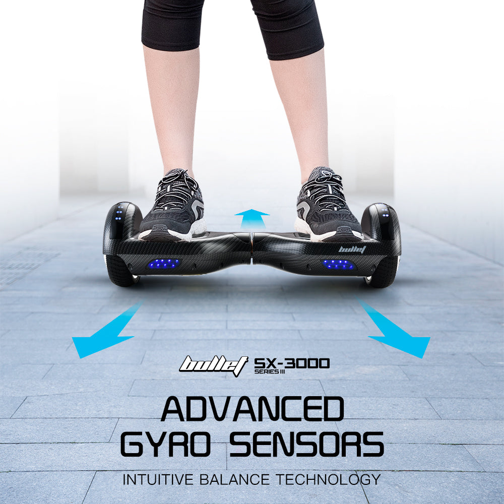 BULLET Gen III Hoverboard Scooter, Dual Copper Motors, UL Certified, AU Compliant, 6.5" Wheels, Superior Self Balancing System, LED Lights, Carbon Fiber style