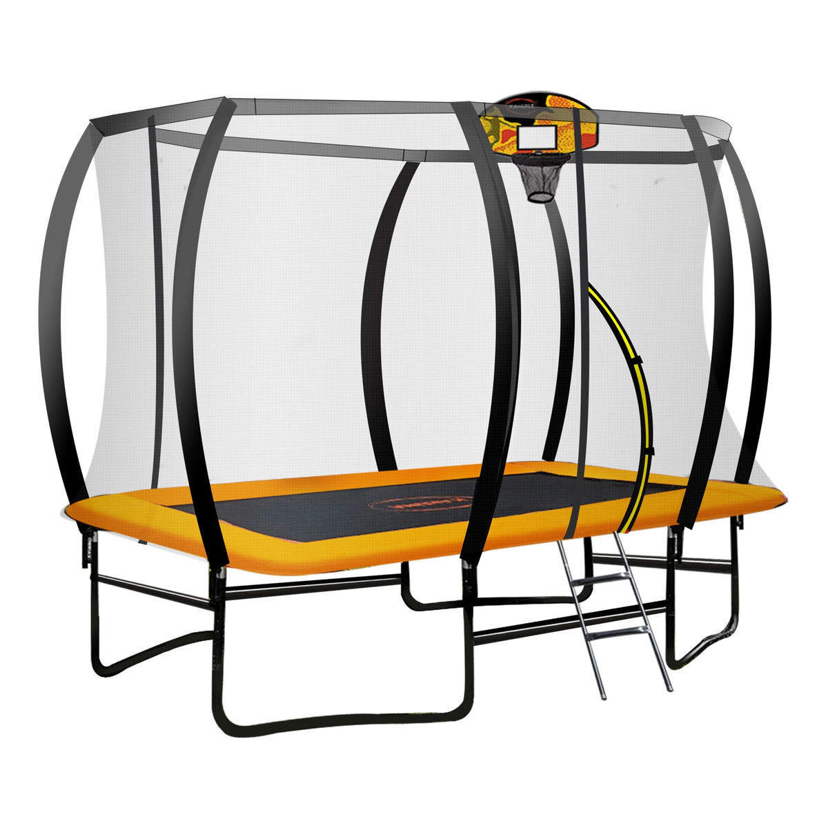 Kahuna 8ft X 11ft Outdoor Rectangular Orange Trampoline with Safety Enclosure.