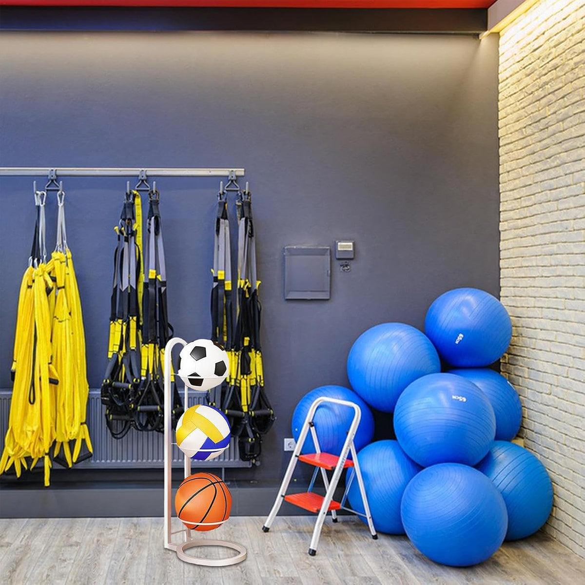 3/4Tier Basketball Stand Ball Organizer Storage Rack Basketball Equipment Holder - White-3 Layers