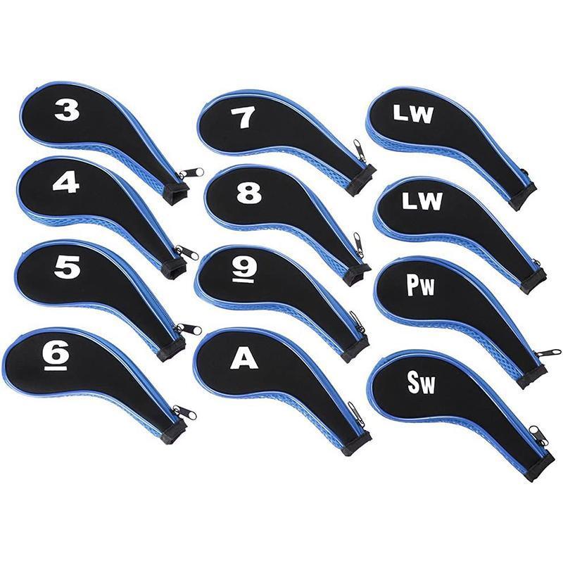 12Pcs Golf Head Cover Iron Putter Driver Headcover Protective Set Club Covers - Black