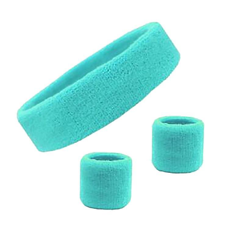 Wristbands Headband Sweatbands Sweat Band For Sport Tennis Badminton Yoga Cotton - Teal