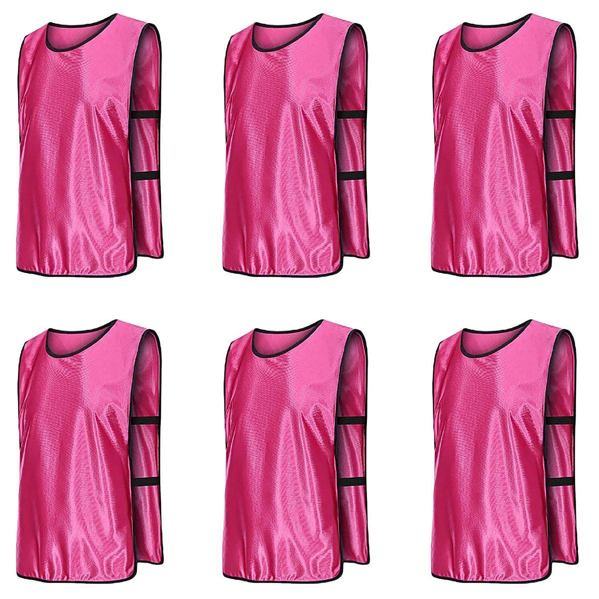 6X Sports Training Bibs Soccer Vests Group Team Bibs Basketball Cricket Football - Red-M