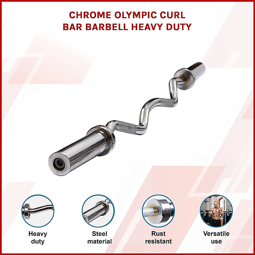 120cm Chrome Olympic EZ Curl Bar – Weightlifting Barbell for Home Gym Training