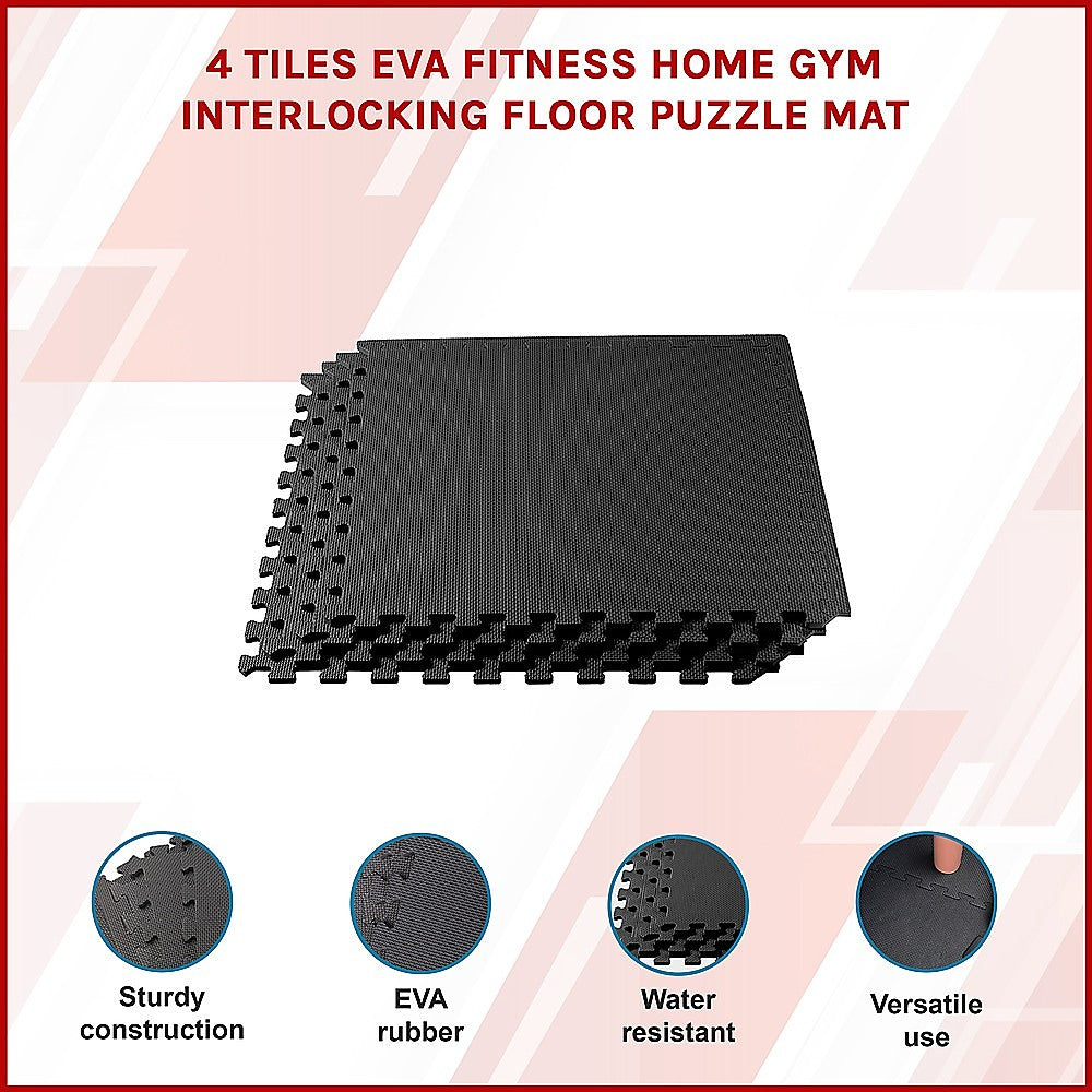 4 Tiles EVA Interlocking Gym Floor Mats – Home Fitness Puzzle Exercise Mat Set