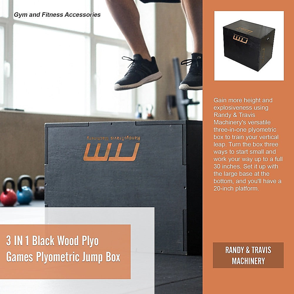 3 IN 1 Black Wood Plyo Games Plyometric Jump Box