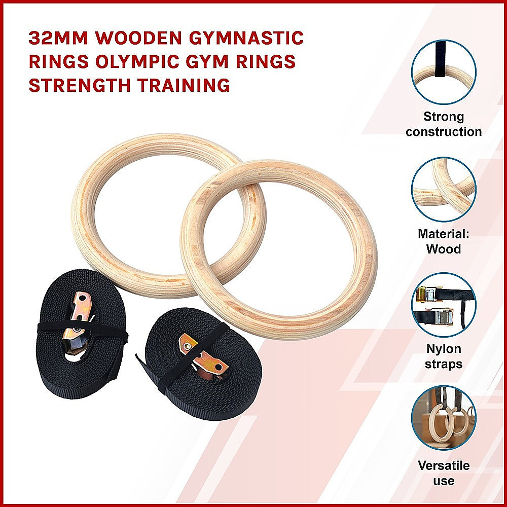 202mm Wooden Gymnastic Rings – Olympic Gym Strength Training & Fitness