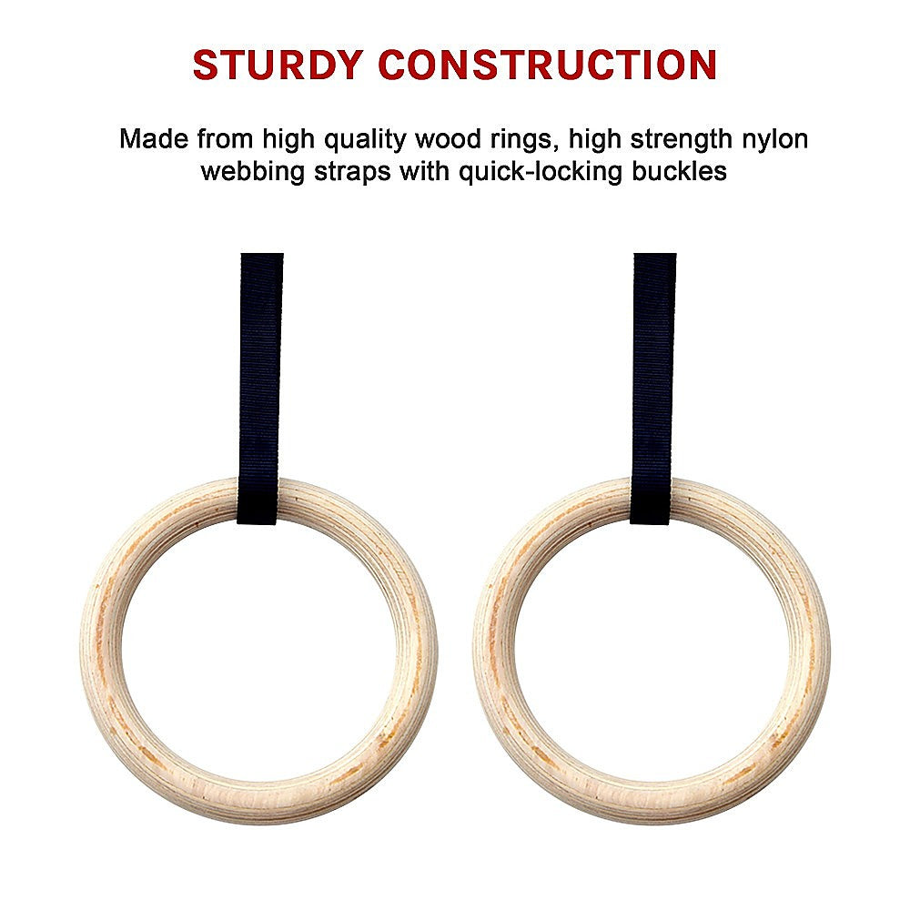 202mm Wooden Gymnastic Rings – Olympic Gym Strength Training & Fitness