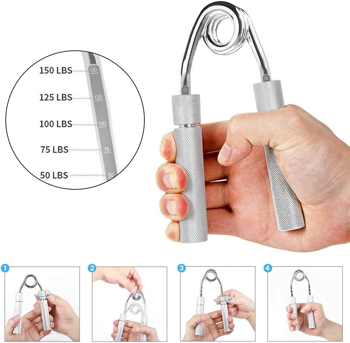 2 pcs Black Heavy Duty Metal Hand Grip Strengthener - Hand Training Equipment for Rehabilitation & Fitness with Adjustable Resistance 100LB