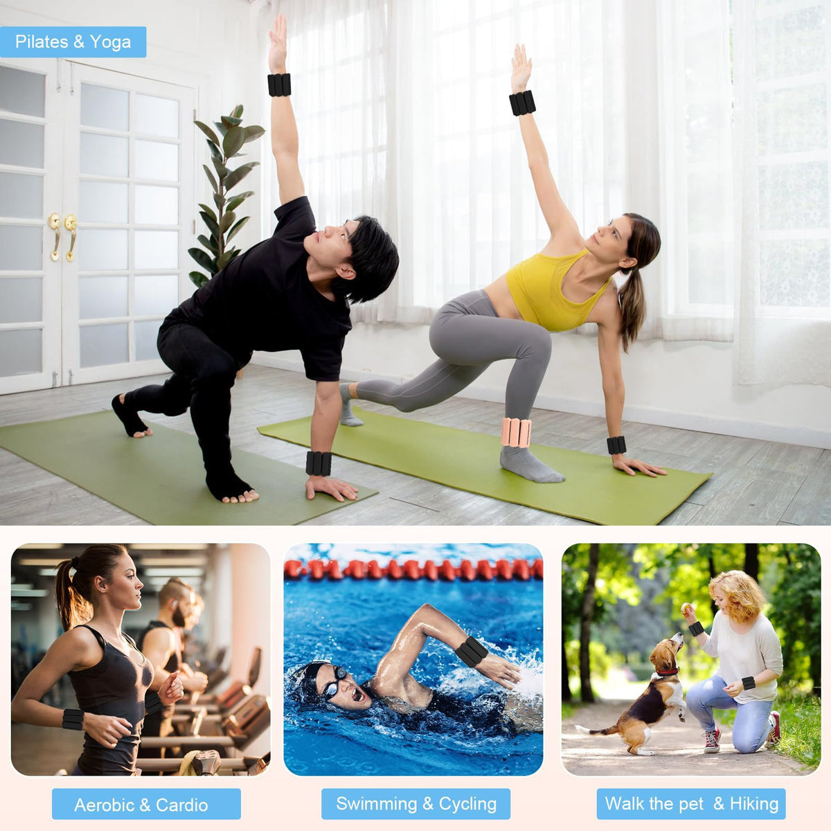 White Adjustable Silicone Wrist & Ankle Weights - 2lb Pair (900g) | Comfortable Fitness Resistance Bands for Workout, Running, Training