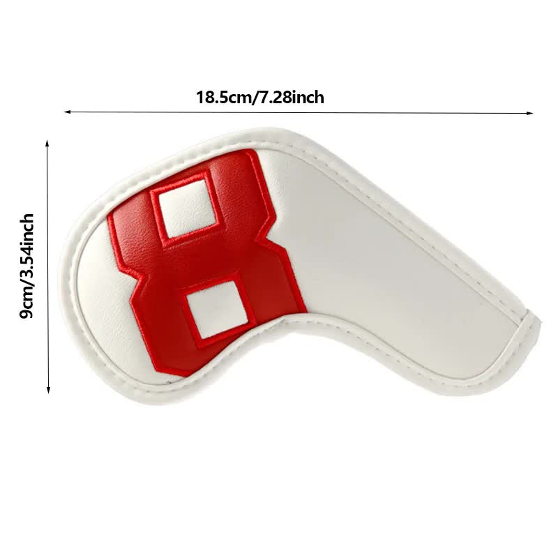 White Words On Black Background PU Leather Golf Iron Headcovers Set (10pcs) - Numbered Protective Club Covers (4-9, P, A, S, L) Universal Fit