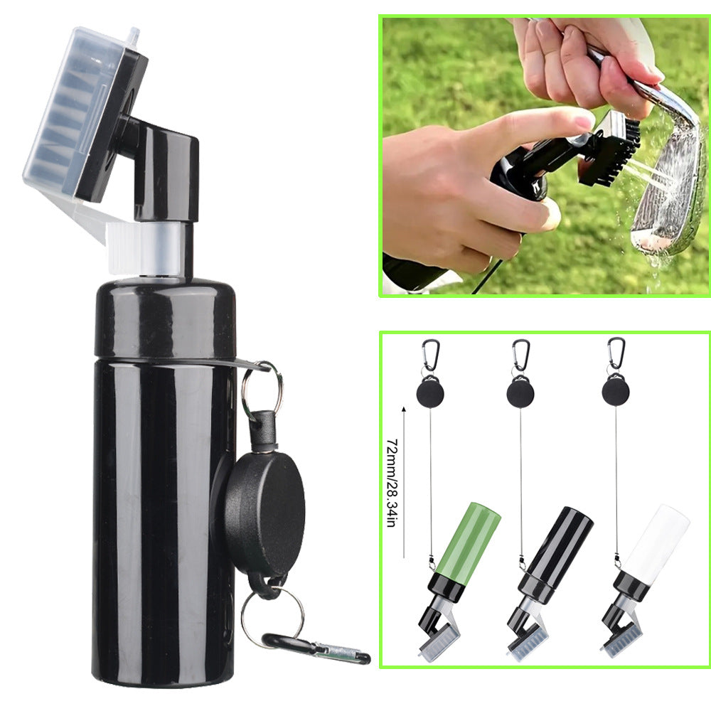 Portable Golf Club Groove Cleaner Brush with Water Spray Bottle & Retractable Keychain(black)