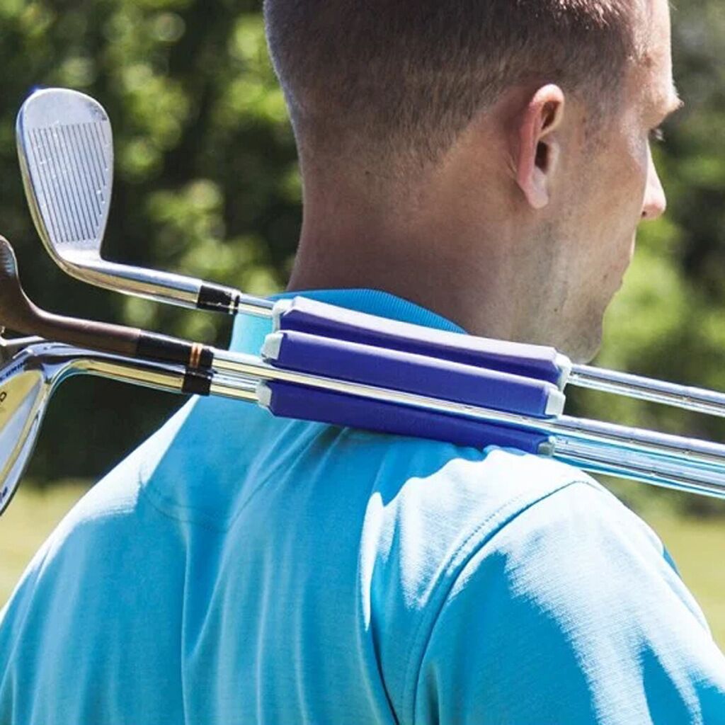 Portable Golf Club Carrier "SILO" - Holds 3 Clubs, Lightweight & Easy to (Blue and white)