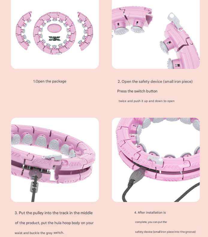 White 24 Sections Adjustable Smart Hula Hoop with Weighted Ball - Never-Fall Fitness Ring with Massage Nodes for Core Training