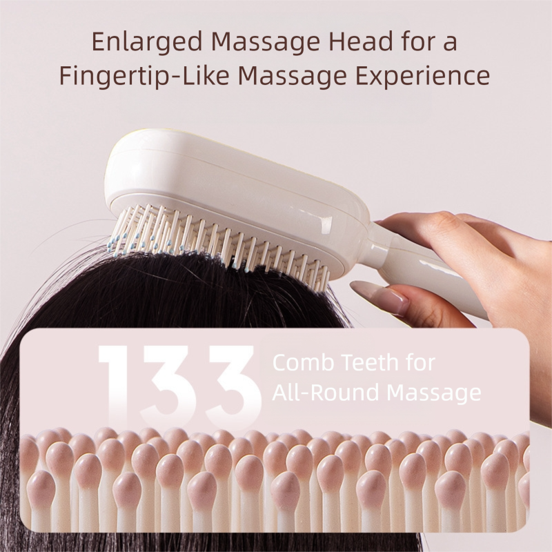 White Innovative Self-Cleaning Cushion Hairbrush - Retractable Bristle Detangling & Scalp Massager