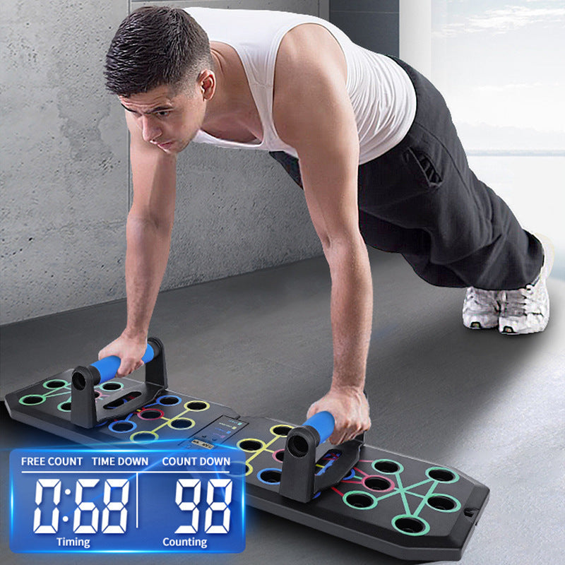 30-Hole Black Foldable Push Up Board with Resistance Bands & Non-Slip Grips for Home Gym