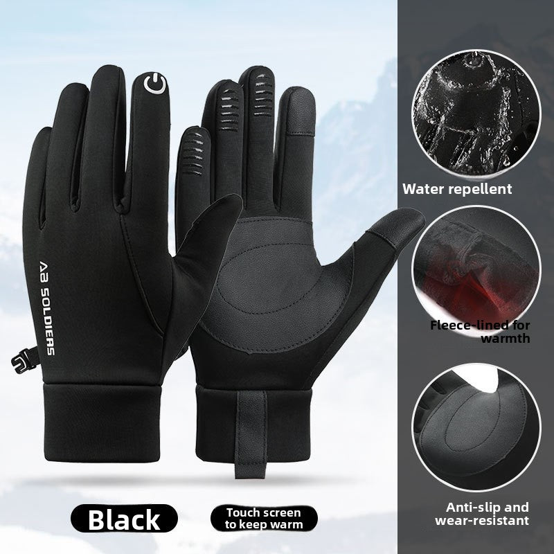 Black Winter Thermal Gloves for Men Outdoor Cycling Driving Waterproof Touch Screen Warm Fleece Lining Anti-Slip(Size:M)