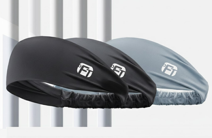 3 PCS Cooling Sports Headband  Ice Silk Moisture Wicking Sweat Band for Running Gym & Yoga Non Slip Stretchy Black Blue & Grey