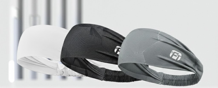 3 PCS Cooling Sports Headband Ice Silk Moisture Wicking Sweat Band for Running Gym & Yoga Non Slip White & Geometric Tech Pattern Black and Grey