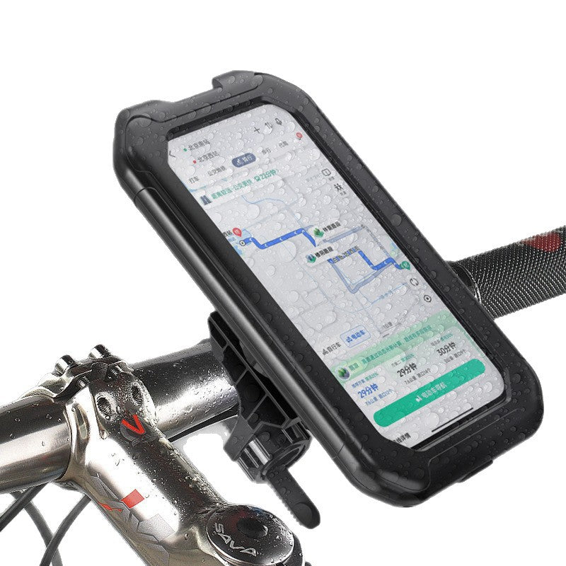 Black Bicycle Waterproof Phone Holder - Handlebar Mount with Sensitive Touch Screen, Anti-Drop & 360° Rotation Case for Navigation (Up to 7-inch Phones)