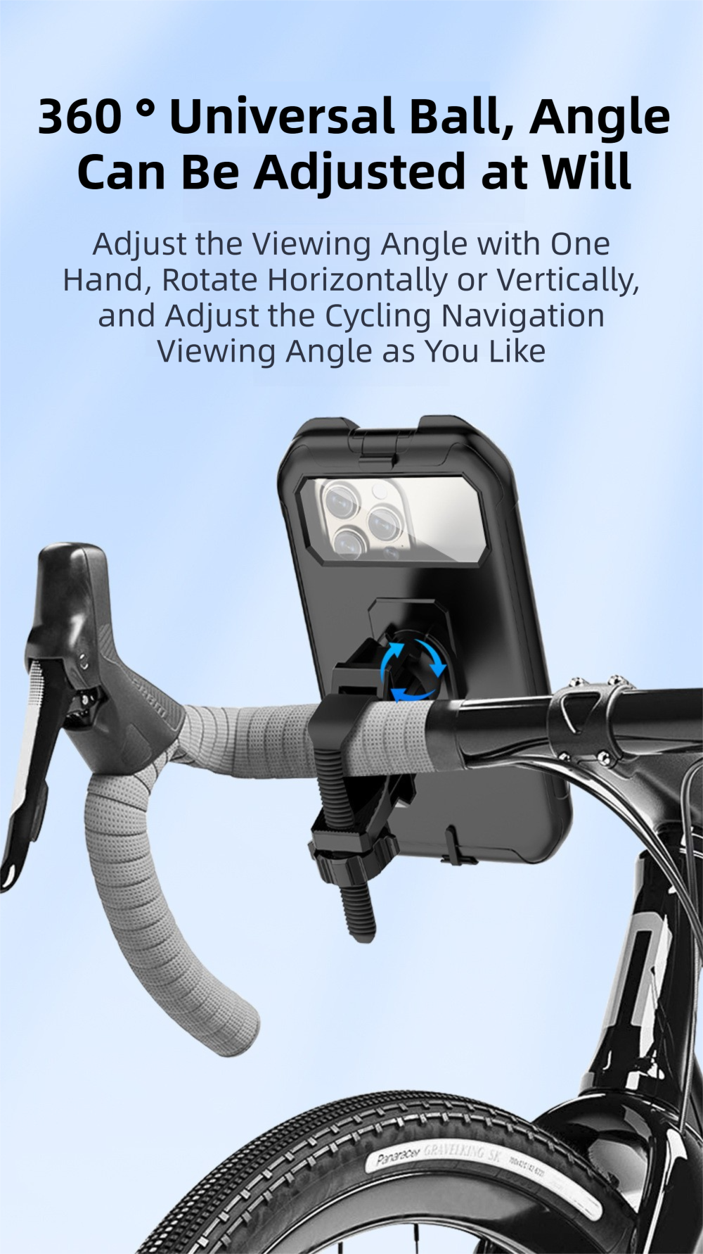 Black Bicycle Waterproof Phone Holder - Handlebar Mount with Sensitive Touch Screen, Anti-Drop & 360° Rotation Case for Navigation (Up to 7-inch Phones)
